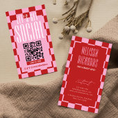 Retro Red & Pink Social Media Scannable QR Code 名刺
