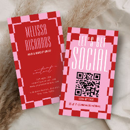 Retro Red & Pink Social Media Scannable QR Code 名刺