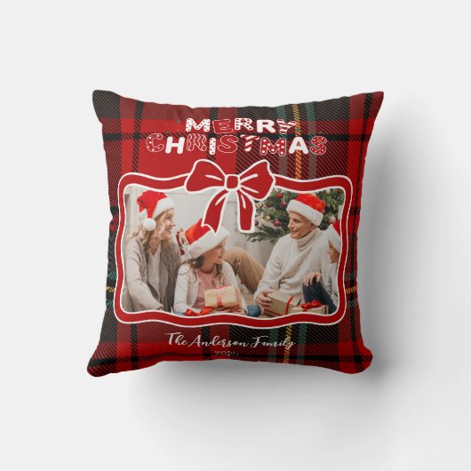Retro Red Plaid Whimsical Christmas  クッション (裏面)