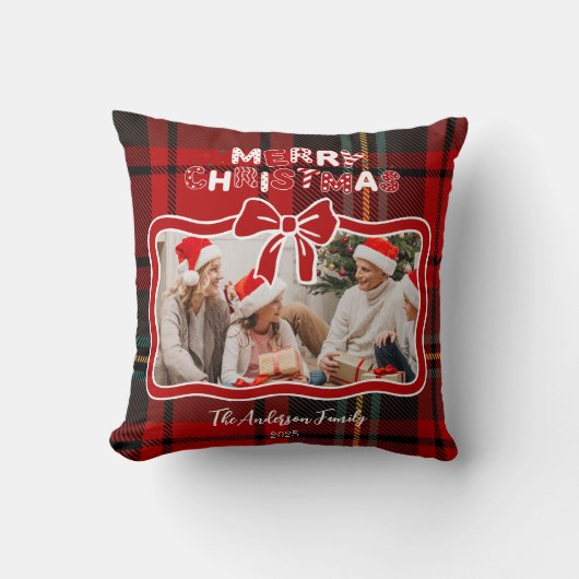 Retro Red Plaid Whimsical Christmas  クッション (正面)
