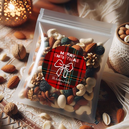 Retro Red Plaid Whimsical Christmas  ラウンドシール