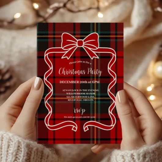 Retro Red Plaid Whimsical Christmas  招待状