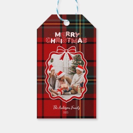 Retro Red Plaid Whimsical Holiday  ギフトタグ (正面)