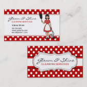 Retro Red Polka Dot Cleaner Cleaning Lady Service 名刺 (正面/裏面)