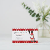 Retro Red Polka Dot Cleaner Cleaning Lady Service 名刺 (スタンド正面)