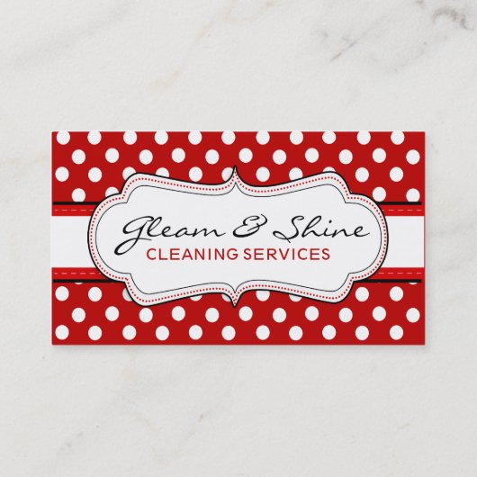 Retro Red Polka Dot Cleaner Cleaning Lady Service 名刺 (裏面)