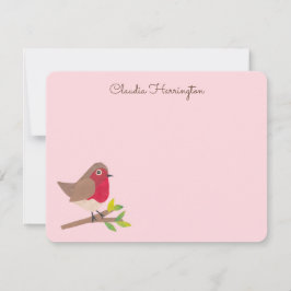 Retro Red Robin Hand-Illustrated Pastel Pink ノートカード