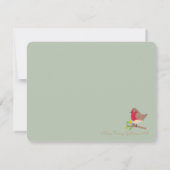 Retro Red Robin Hand-Illustrated Sage Green ノートカード (裏面)