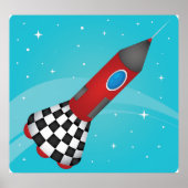 Retro Red Rocket Ship in Space Galactic ポスター (正面)