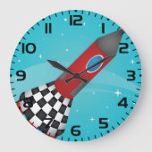 Retro Red Rocket Ship in Space Galactic ラージ壁時計 (正面)