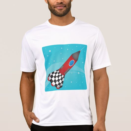 Retro Red Rocket Ship in Space Galactic Tシャツ (正面)