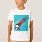 Retro Red Rocket Ship in Space Galactic Tシャツ (正面)