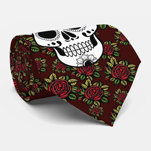 retro red roses sugar skull neck tie ネクタイ (ロール)