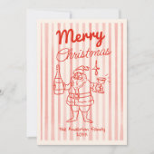 Retro Red Santa Champagne Christmas Non Photo シーズンカード (正面)