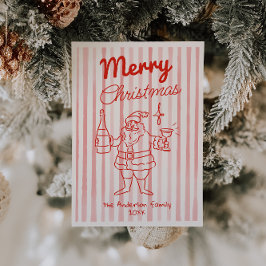 Retro Red Santa Champagne Christmas Non Photo シーズンカード