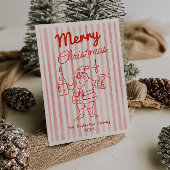 Retro Red Santa Champagne Christmas Non Photo シーズンカード