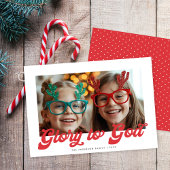 Retro Red Script Glory To God One Photo Christmas  シーズンカード
