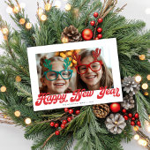 Retro Red Script Happy New Year One Photo シーズンカード