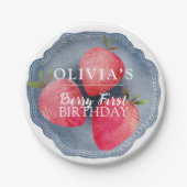 Retro red Strawberry Berry First Birthday  ペーパープレート (正面)