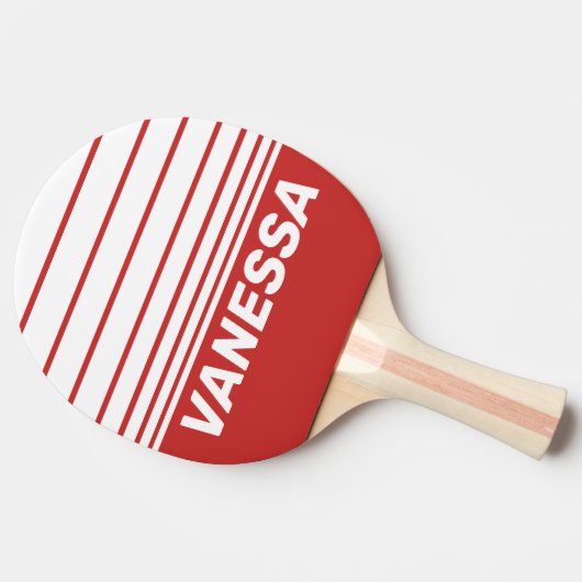 Retro Red Three Horizon Striping with Name 卓球ラケット (横)
