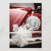 Retro Red VW Beetle Car White Bow Wedding Invitati 招待状 (裏面)