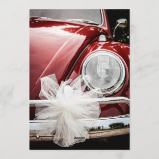 Retro Red VW Beetle Car White Bow Wedding Invitati 招待状