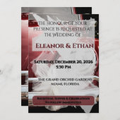 Retro Red VW Beetle Car White Bow Wedding Invitati 招待状 (正面/裏面)