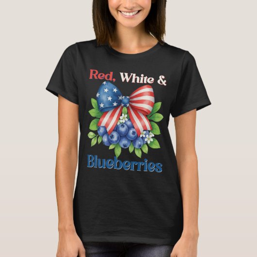 Retro Red, White and Blueberries Patriot USA Flag Tシャツ (正面)