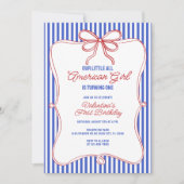 Retro Red White & Blue All American Girl Birthday 招待状 (正面)