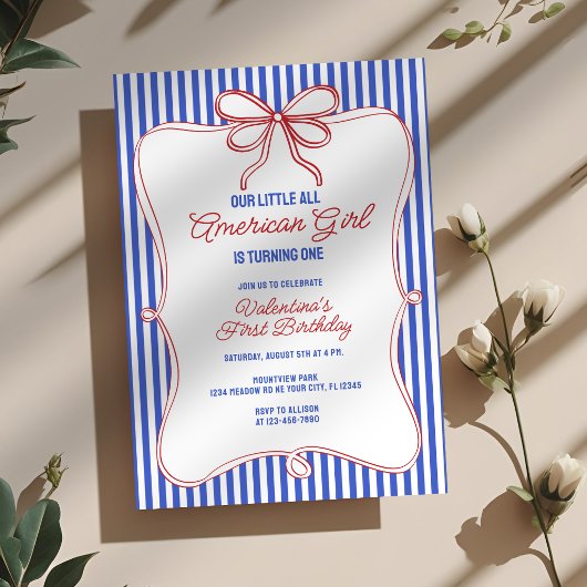 Retro Red White & Blue All American Girl Birthday 招待状