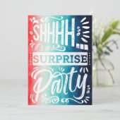 Retro Red White Blue Shh Surprise Birthday Party 招待状 (スタンド正面)