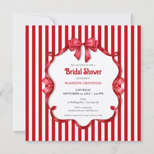 Retro Red & White Wedding Bridal Shower 招待状 (正面)