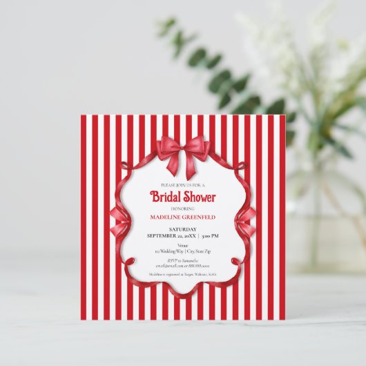 Retro Red & White Wedding Bridal Shower 招待状 (スタンド正面)