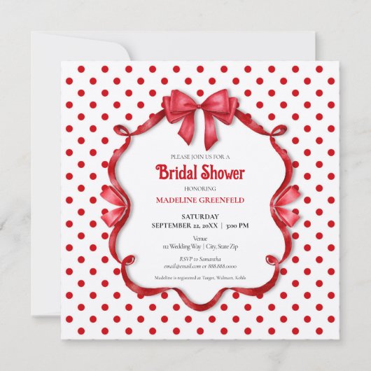 Retro Red & White Wedding Bridal Shower 招待状 (正面)