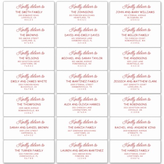 Retro Red & White Wedding Guest Address Labels シール (正面)