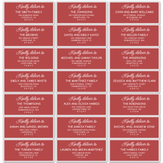 Retro Red & White Wedding Guest Address Labels シール (正面)