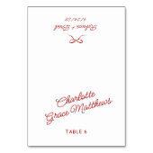 Retro Red & White Wedding Guest Name Place Card テーブルナンバー (正面)