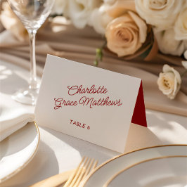 Retro Red & White Wedding Guest Name Place Card テーブルナンバー