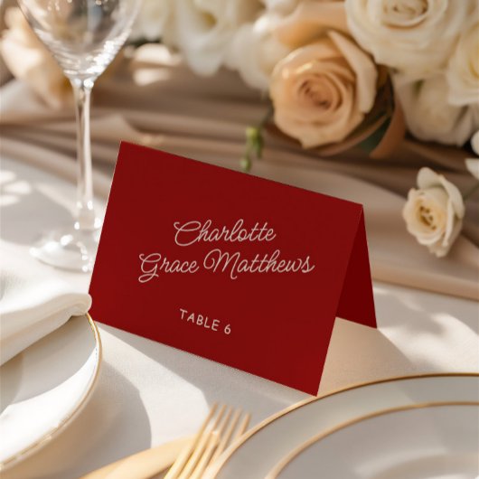 Retro Red & White Wedding Guest Name Place Card テーブルナンバー