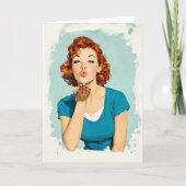 Retro Redhead Sending Sweet Kiss カード (正面)