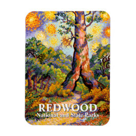 Retro Redwood National Park Vibrant Van Gogh Style マグネット