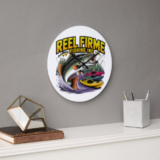 Retro "Reel Firme Fishing Inc" Bass & Kayak Wall C ラージ壁時計