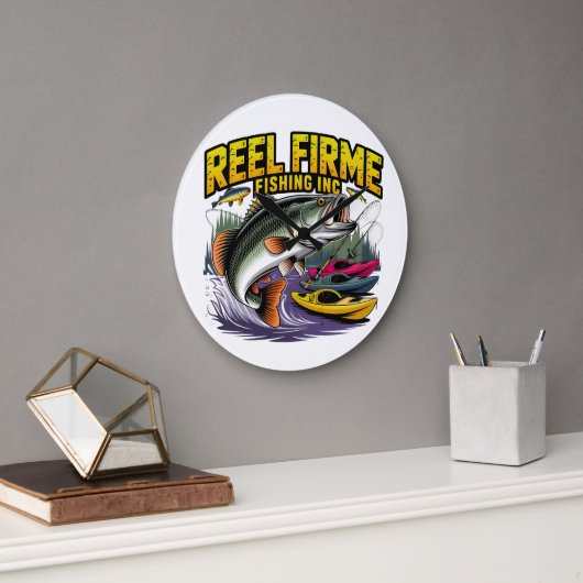 Retro "Reel Firme Fishing Inc" Bass & Kayak Wall C ラージ壁時計 (オフィス)