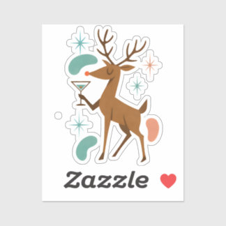 Retro Reindeer Christmas Cocktail Mid-Century Art シール