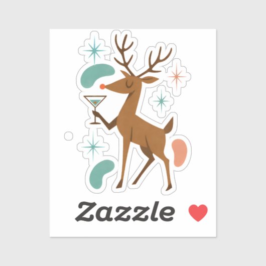 Retro Reindeer Christmas Cocktail Mid-Century Art シール (シート)