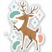 Retro Reindeer Christmas Cocktail Mid-Century Art シール (正面)