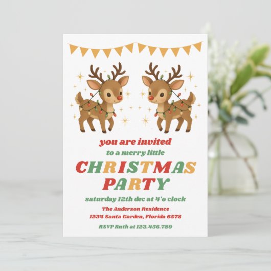 Retro Reindeer Editable Christmas Party 招待状 (スタンド正面)