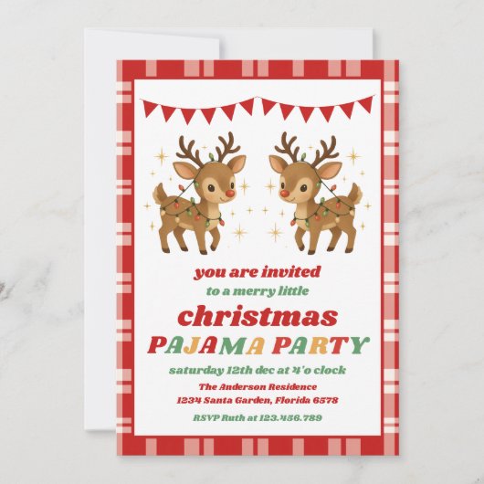 Retro Reindeer Pajama Christmas Party Editable 招待状 (正面)