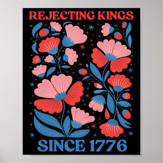 Retro Rejecting Kings Since 1776 Boho Floral Women ポスター (正面)