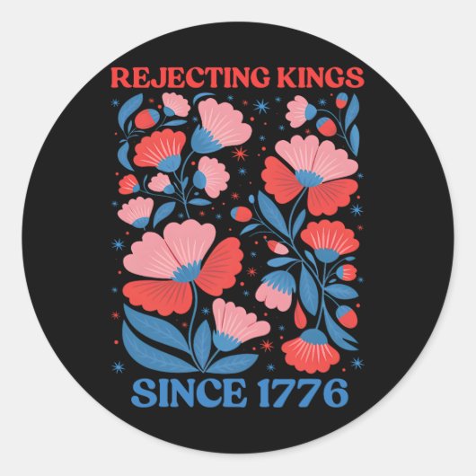 Retro Rejecting Kings Since 1776 Boho Floral Women ラウンドシール (正面)